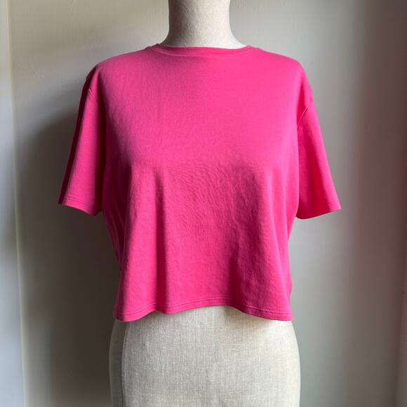 Theory Supima Cotton Clinton Easy Crop Tee Hot Pink Size Medium - Picture 2 of 10